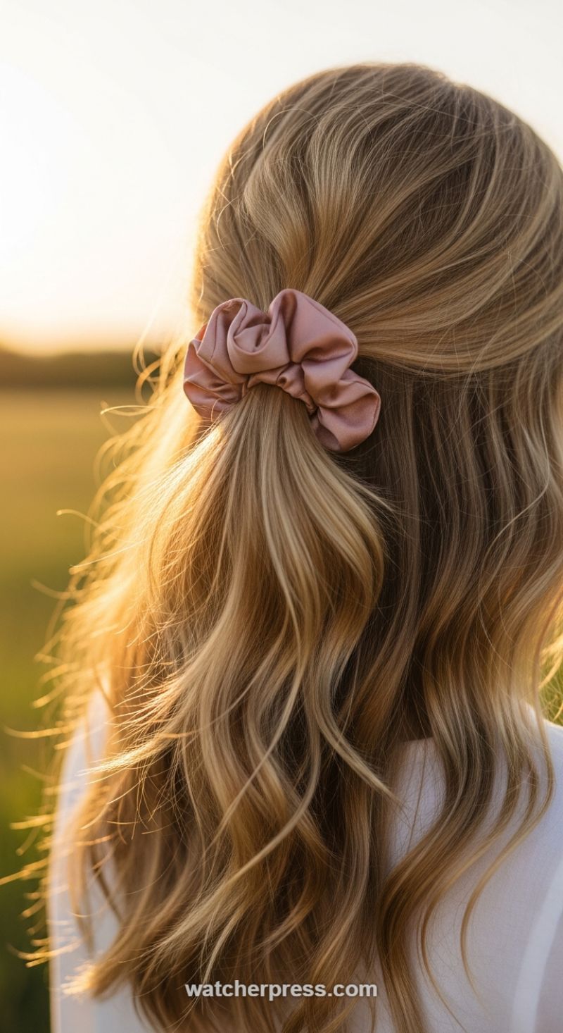 The Modern Scrunchie Half-Pony: Blending Retro Glamour with Golden Hour Texture