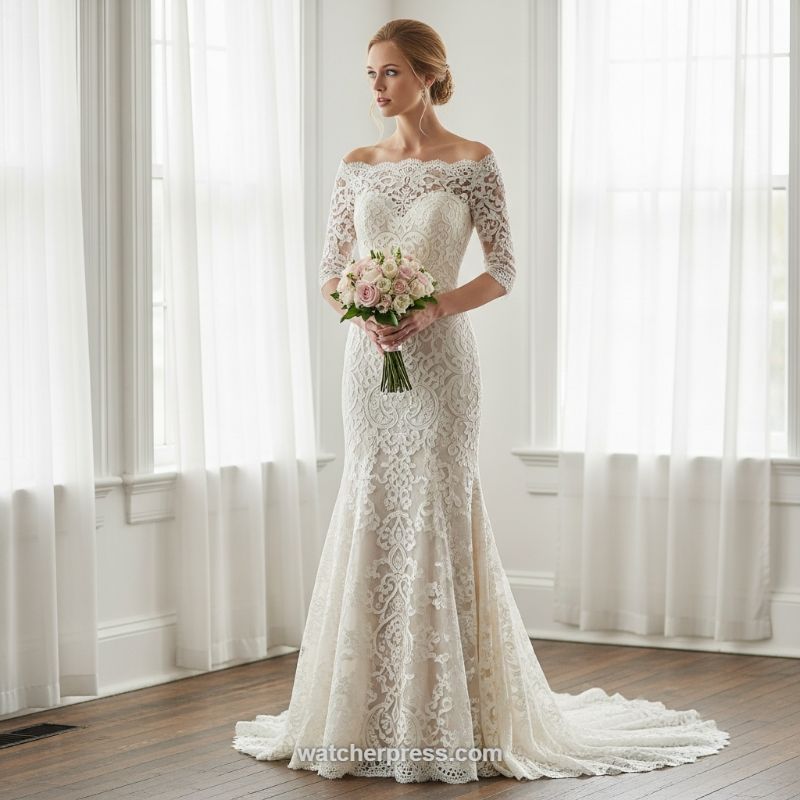 The Off-the-Shoulder Lace Trumpet: Timeless Sophistication