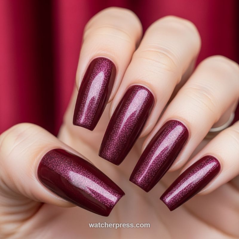 The Opulent Deep Burgundy Shimmer Manicure