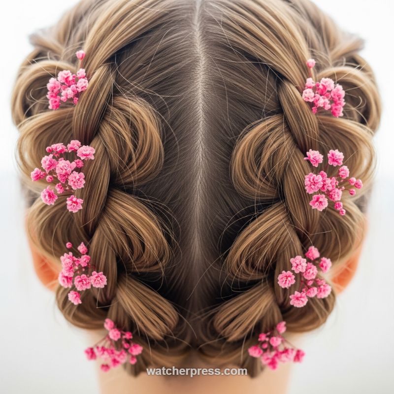 The Romantic Crown: Volumized Double Dutch Braids with Floral Accents