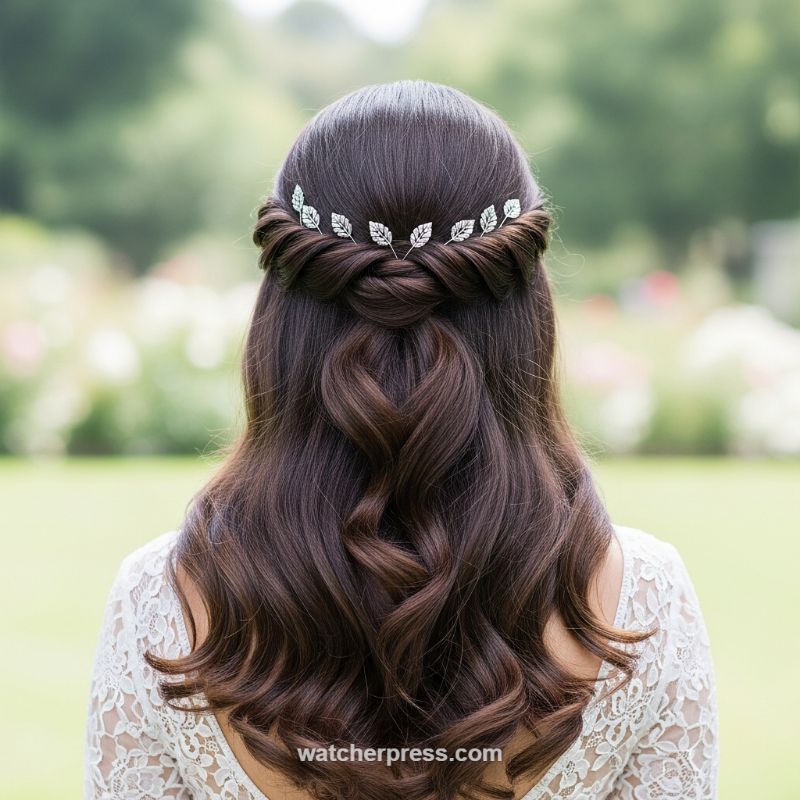 The Romantic Half-Up Twisted Crown with Botanical Pins