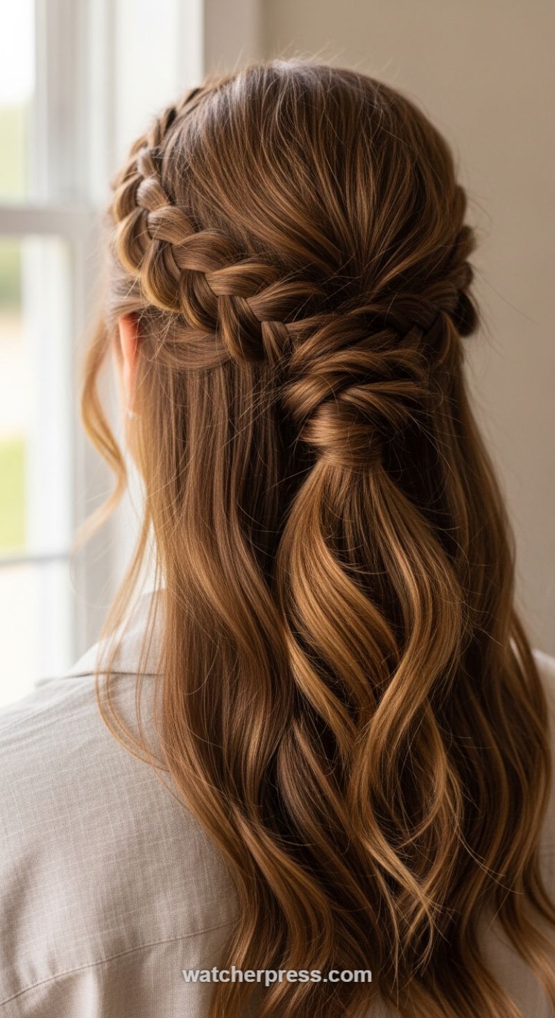 The Romantic Twisted Braided Crown Half-Updo