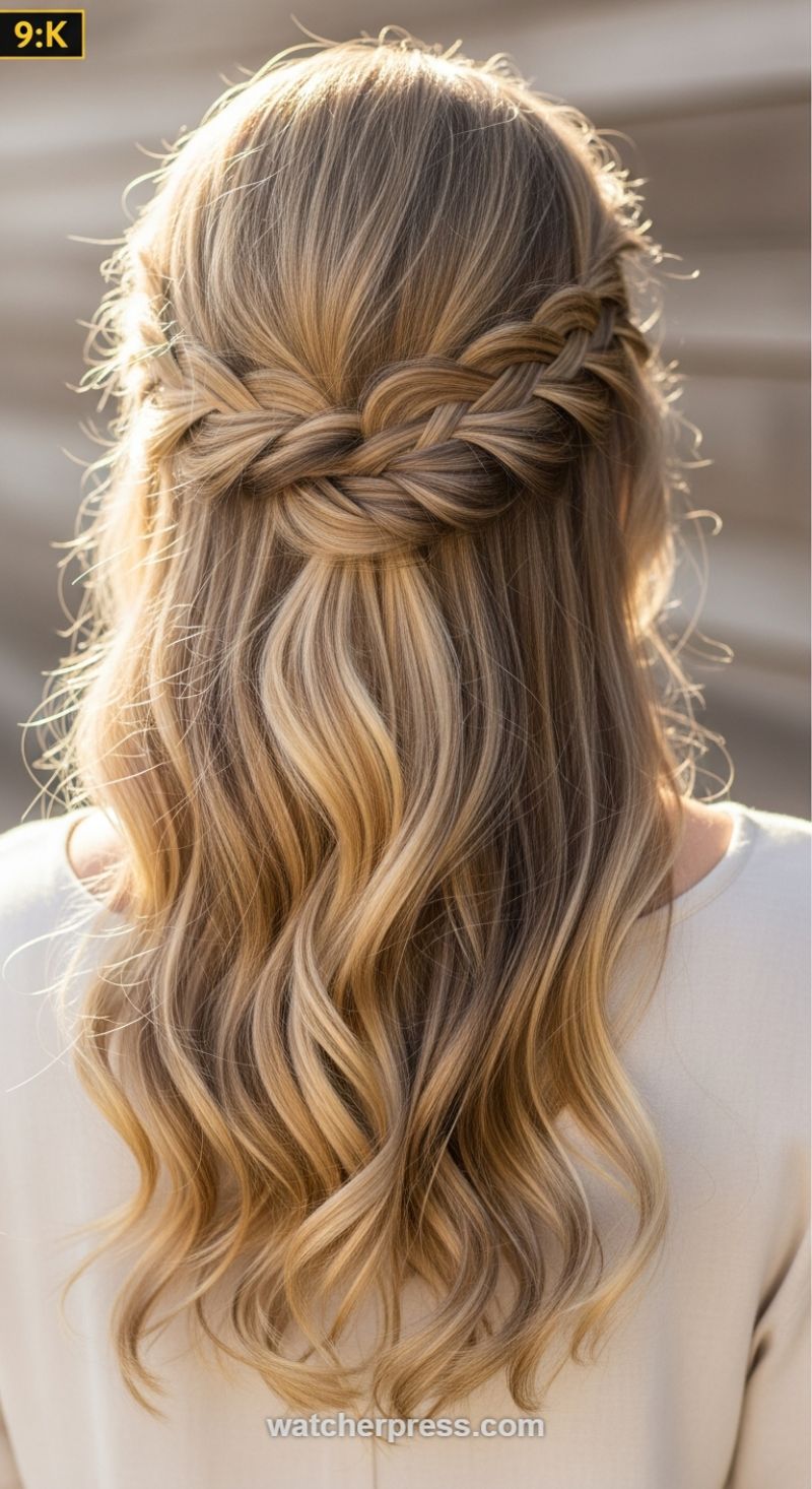 The Romantic Wavy Half-Up Halo Braid