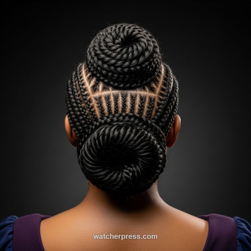 The Sculpted Cornrow Crown: Architectural Updos