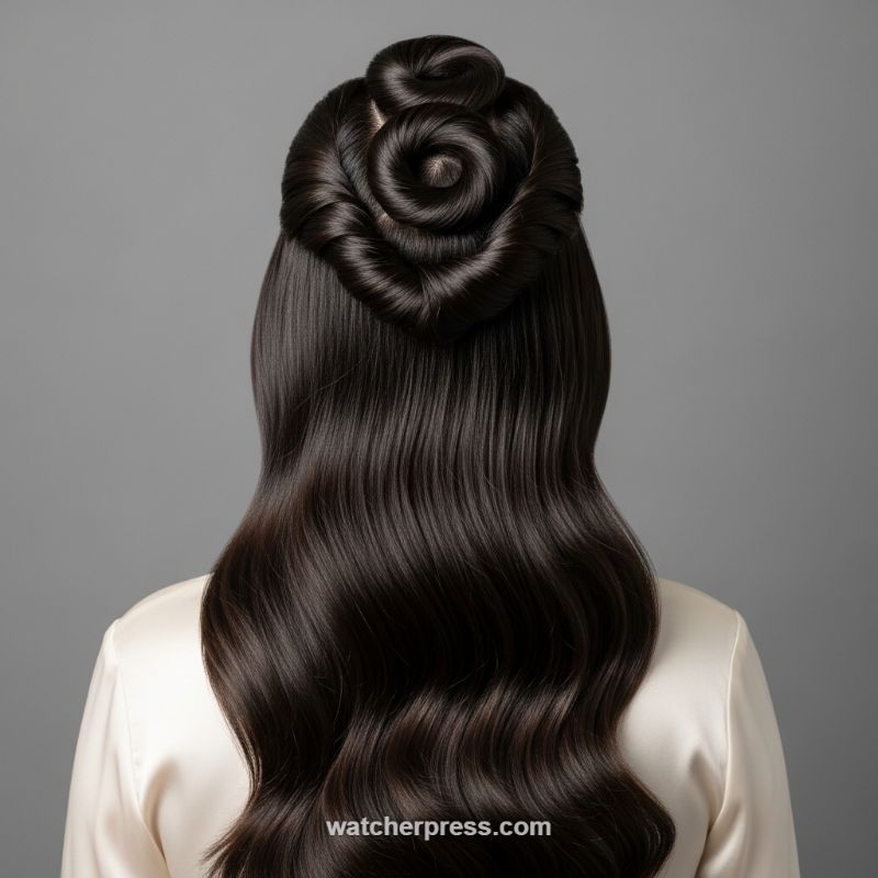 The Sculpted Rosette Half-Updo with Hollywood Waves