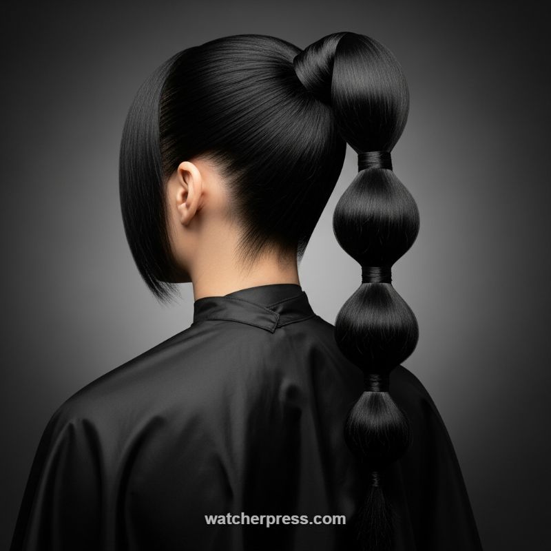 The Sculptural High-Gloss Bubble Ponytail