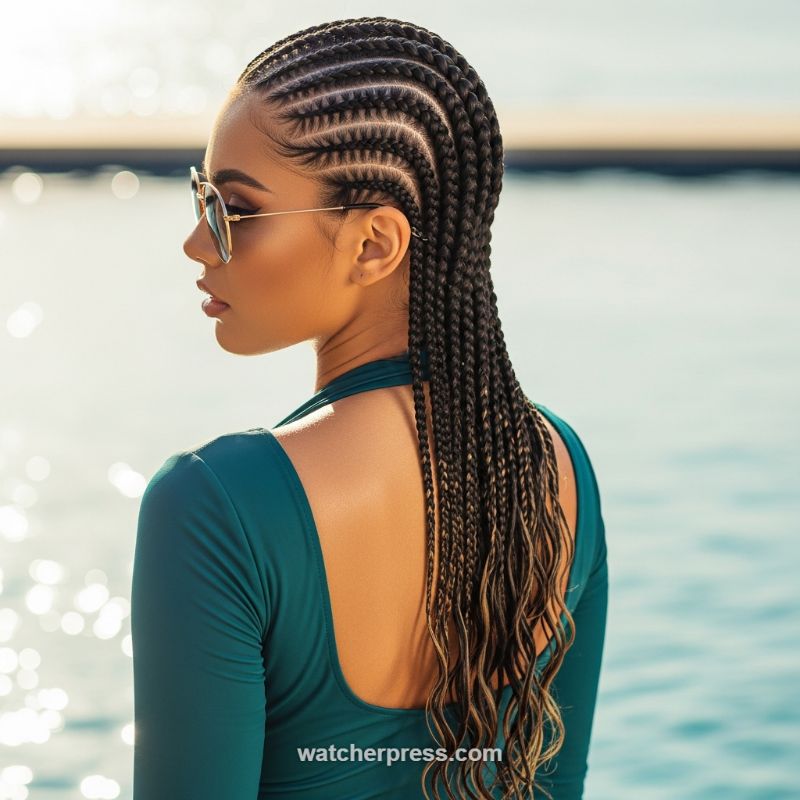 The Sleek Cornrow Waterfall: A Protective Style for Resort Glamour