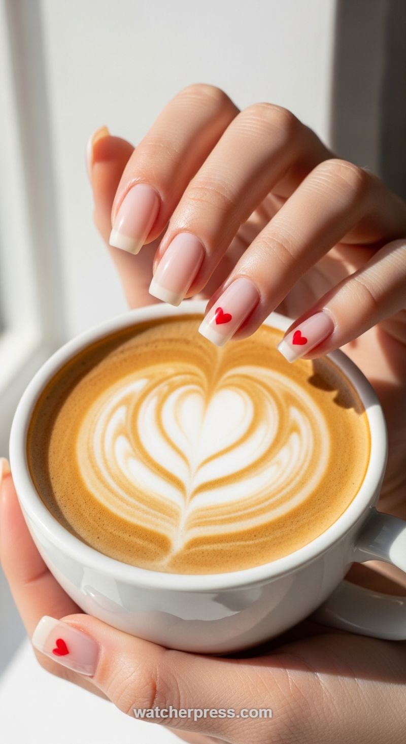 The Subtle Romantic: French Tips with Heart Accents