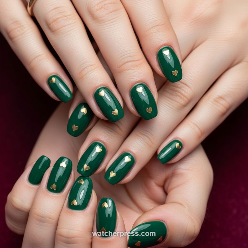 The Unexpected Valentine: Deep Emerald Green & Gold Hearts