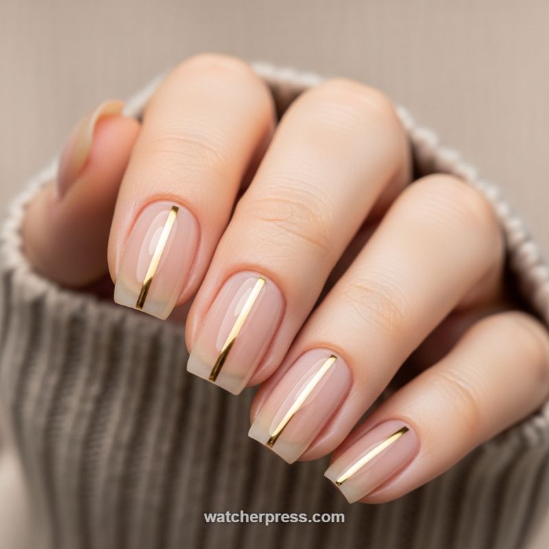 The Vertical Gold Stripe: Minimalist Manicure for Maximum Impact