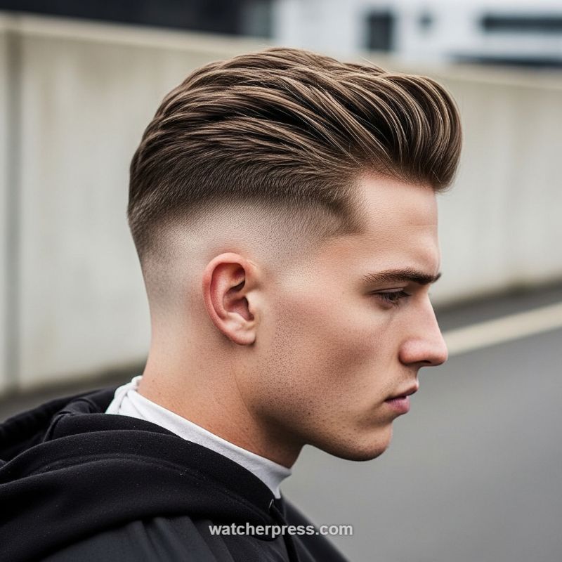 The Voluminous Slick Back with High Fade: Modern Pompadour Perfection