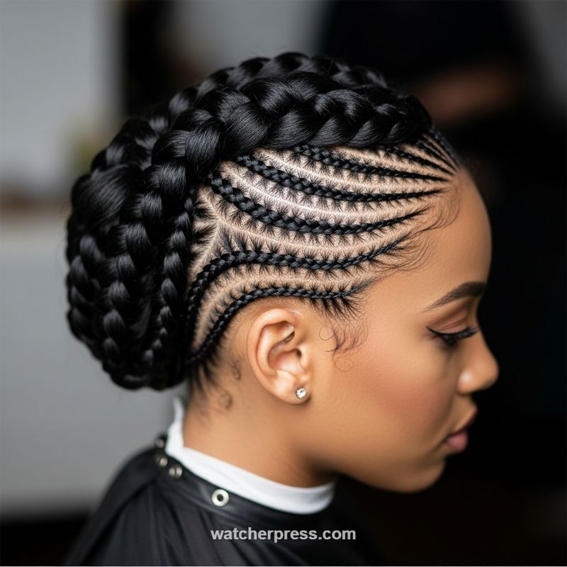 The Woven Goddess: Intricate Cornrow Crown Updo