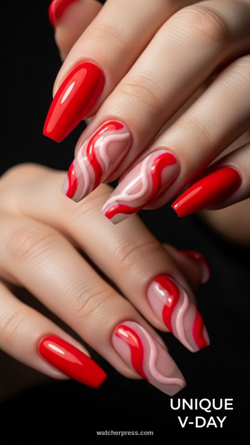 Unique V-Day Swirls: Abstract Red and Pink Waves