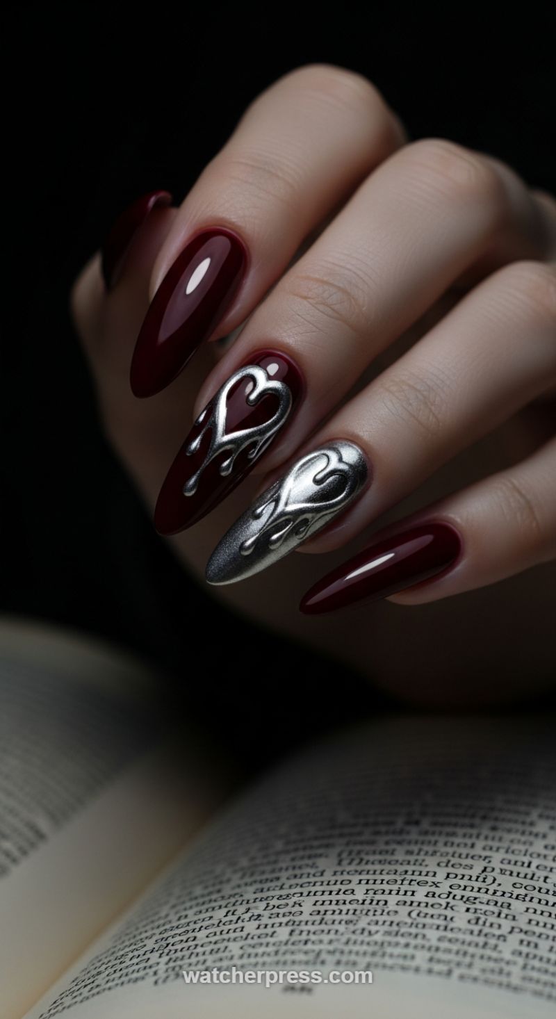 Velvet Red and Molten Silver Drip Hearts