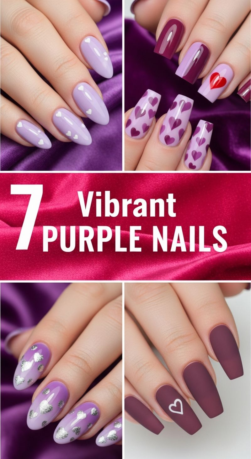 Vibrant Purple Heart Nails for a Romantic Edge
