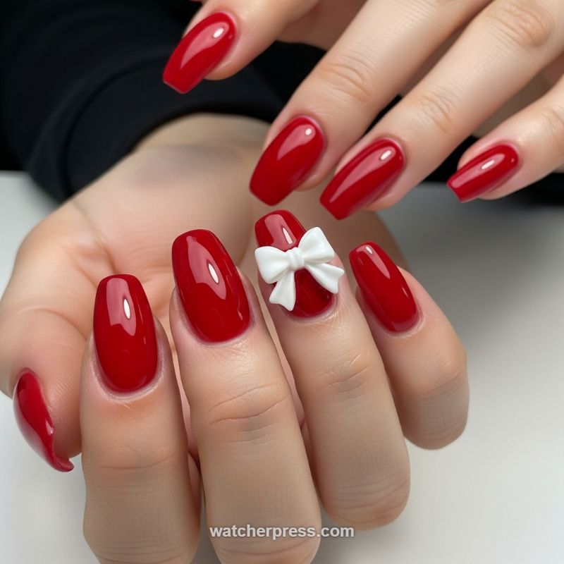 Vibrant Red Gloss with 3D Sweetheart Bow Accent
