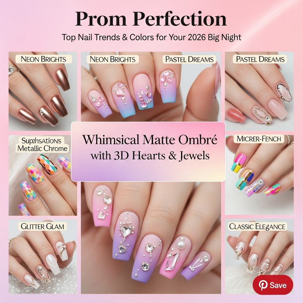 Whimsical Matte Ombré with 3D Hearts & Jewels