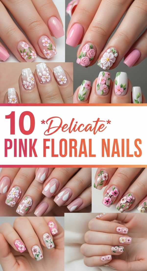 10 Delicate Pink Floral Nails
