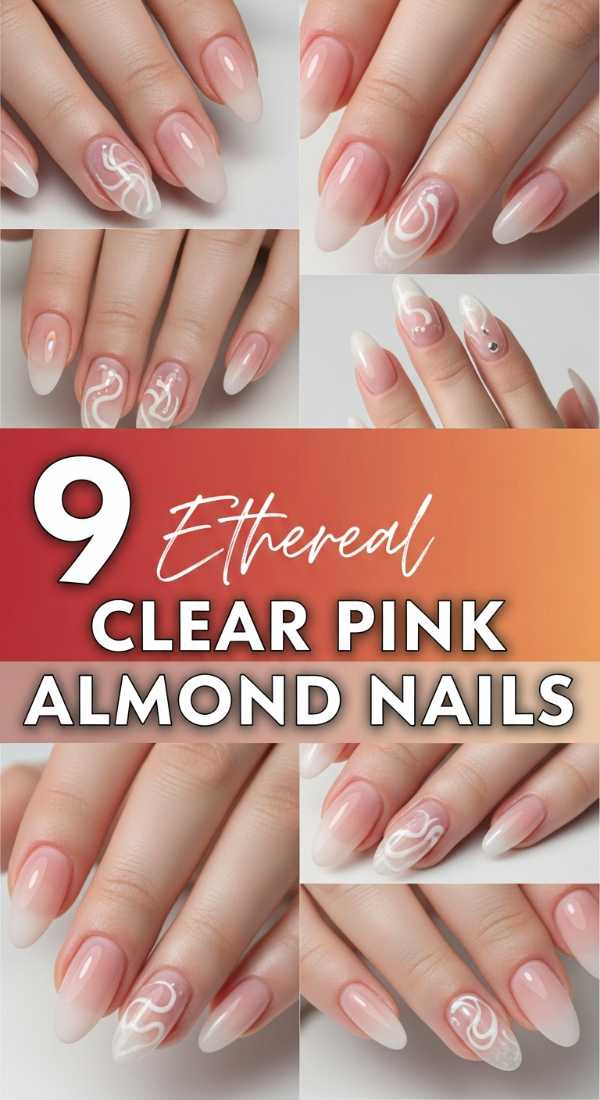 9 Ethereal Clear Pink Almond Nails