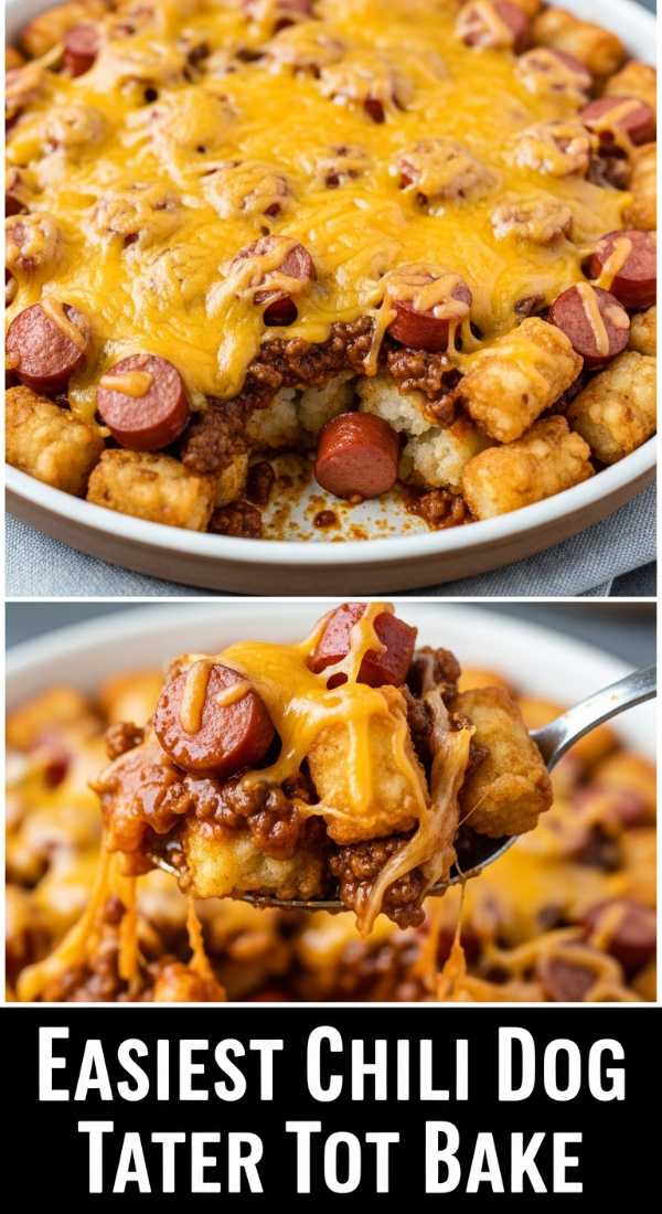 Easiest Chili Dog Tater Tot Bake