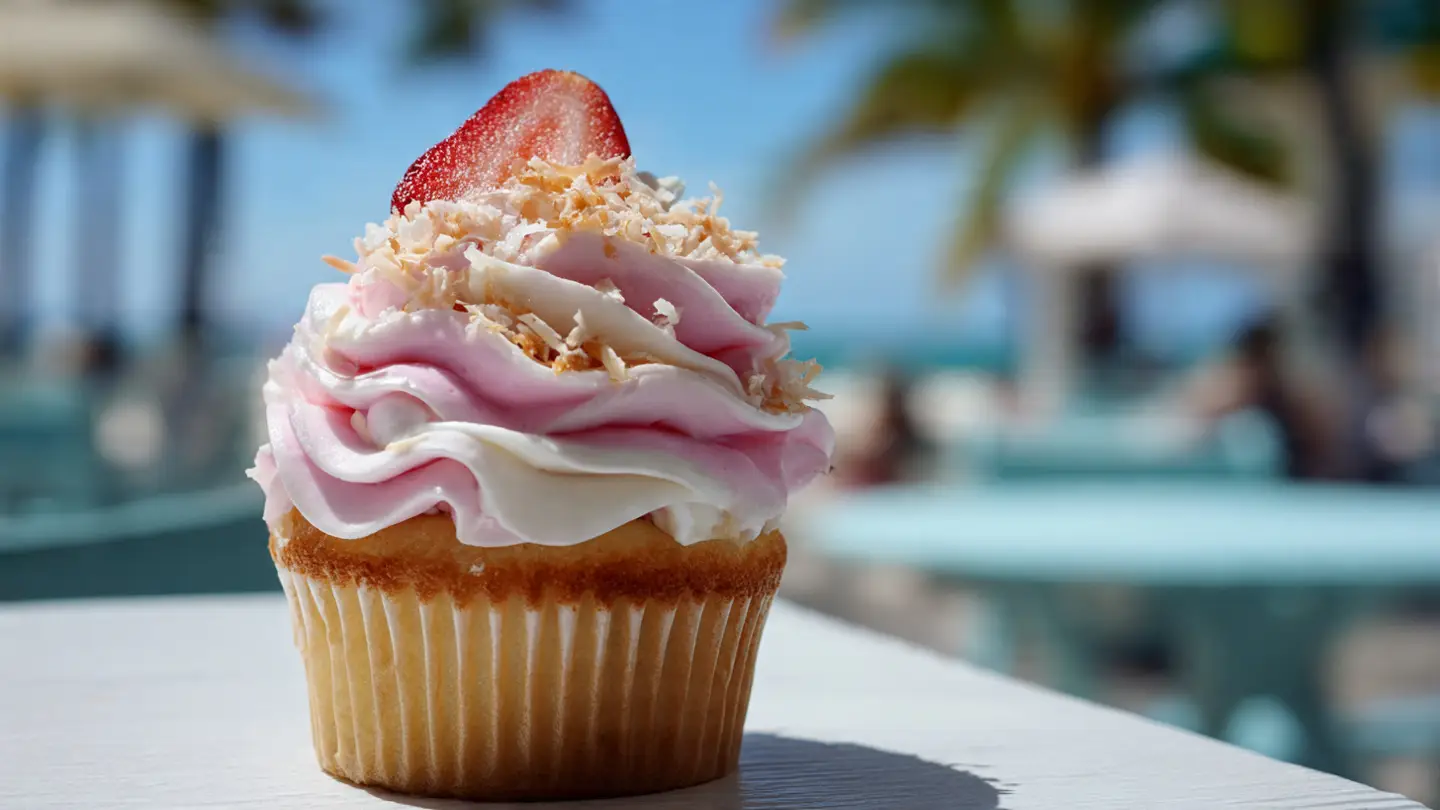 Miami Vice Cupcakes: Strawberry and Coconut Swirl