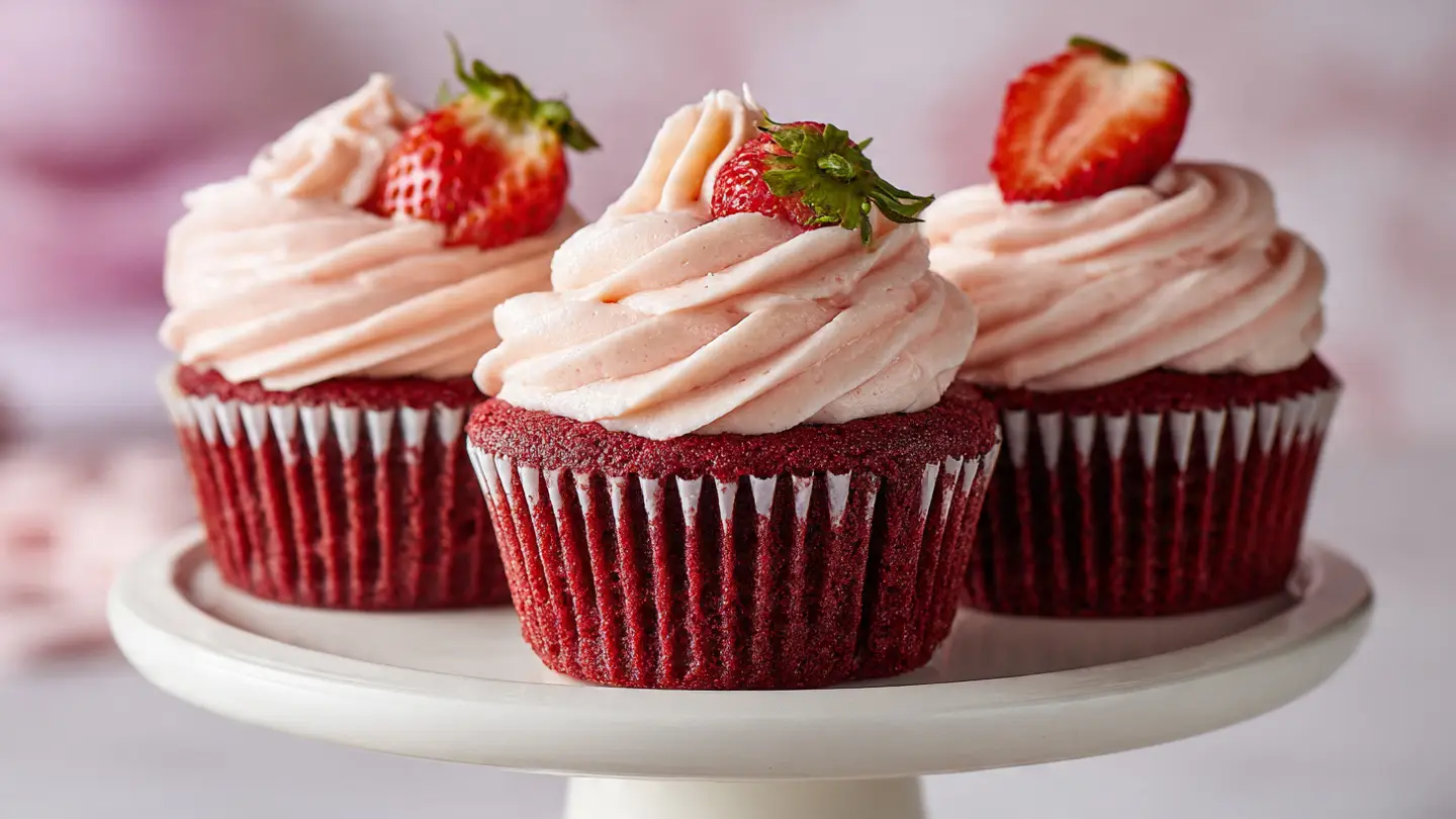 Strawberry Cheesecake Red Velvet Cupcakes