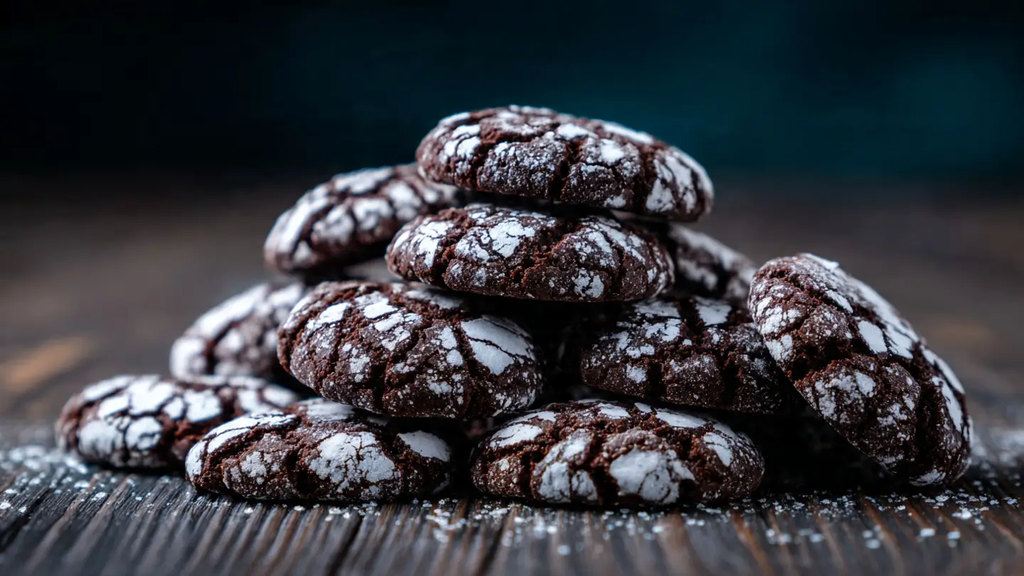 Deep Dark Chocolate Crinkle Cookies