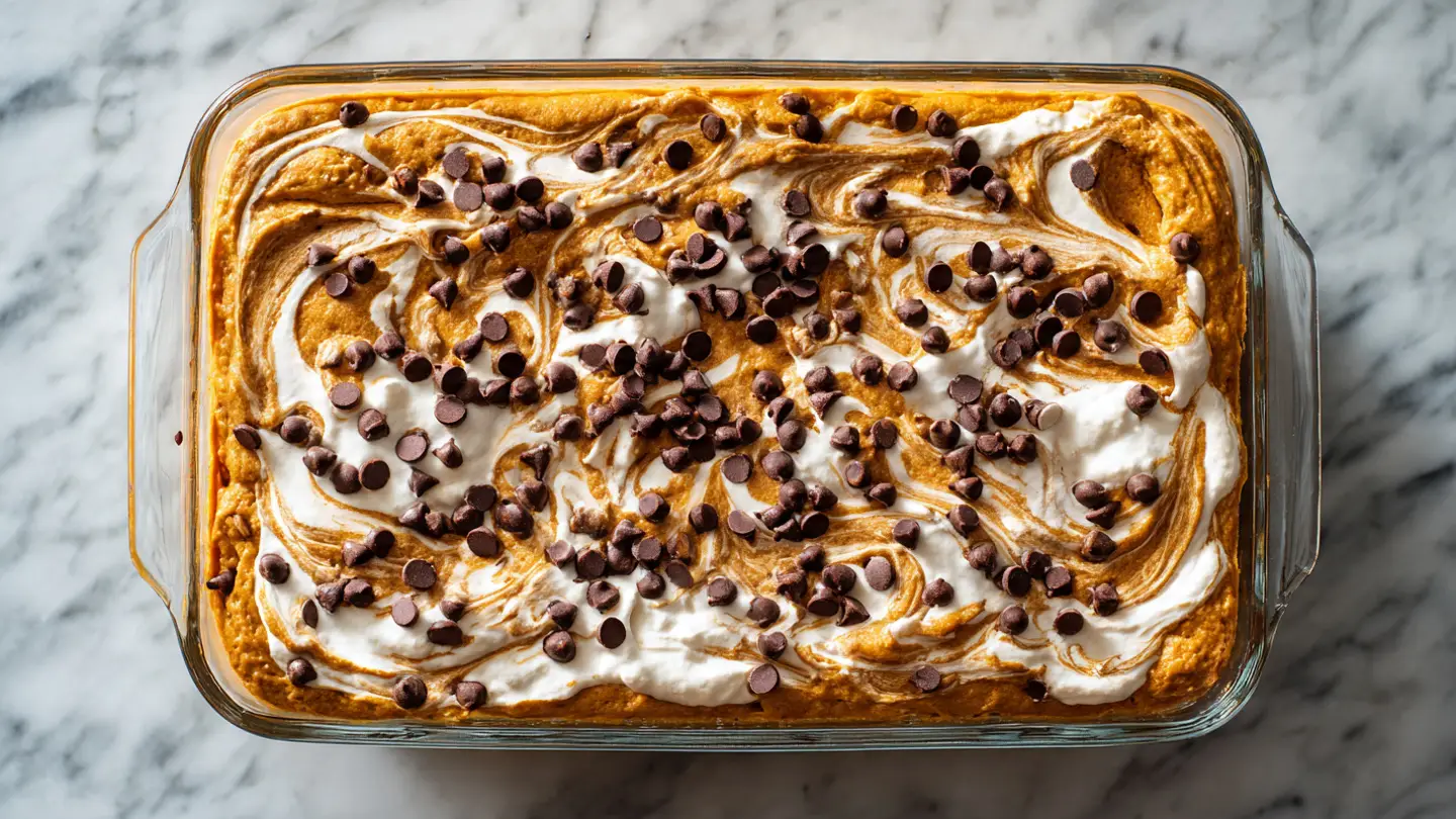 Pumpkin Earthquake Cake with Cream Cheese Swirls