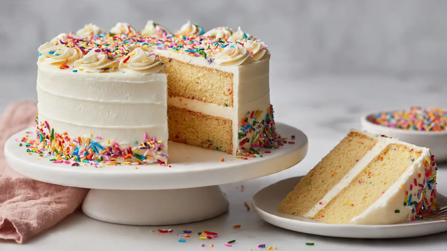 Classic Fluffy Vanilla Birthday Cake with Buttercream