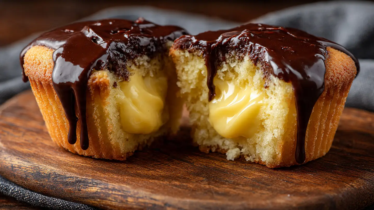 Mini Boston Cream Pie Cupcakes with Custard Filling