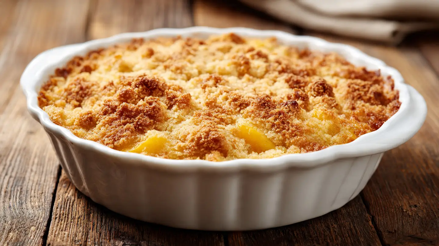 Golden Peach Dump Cake with a Buttery Crust