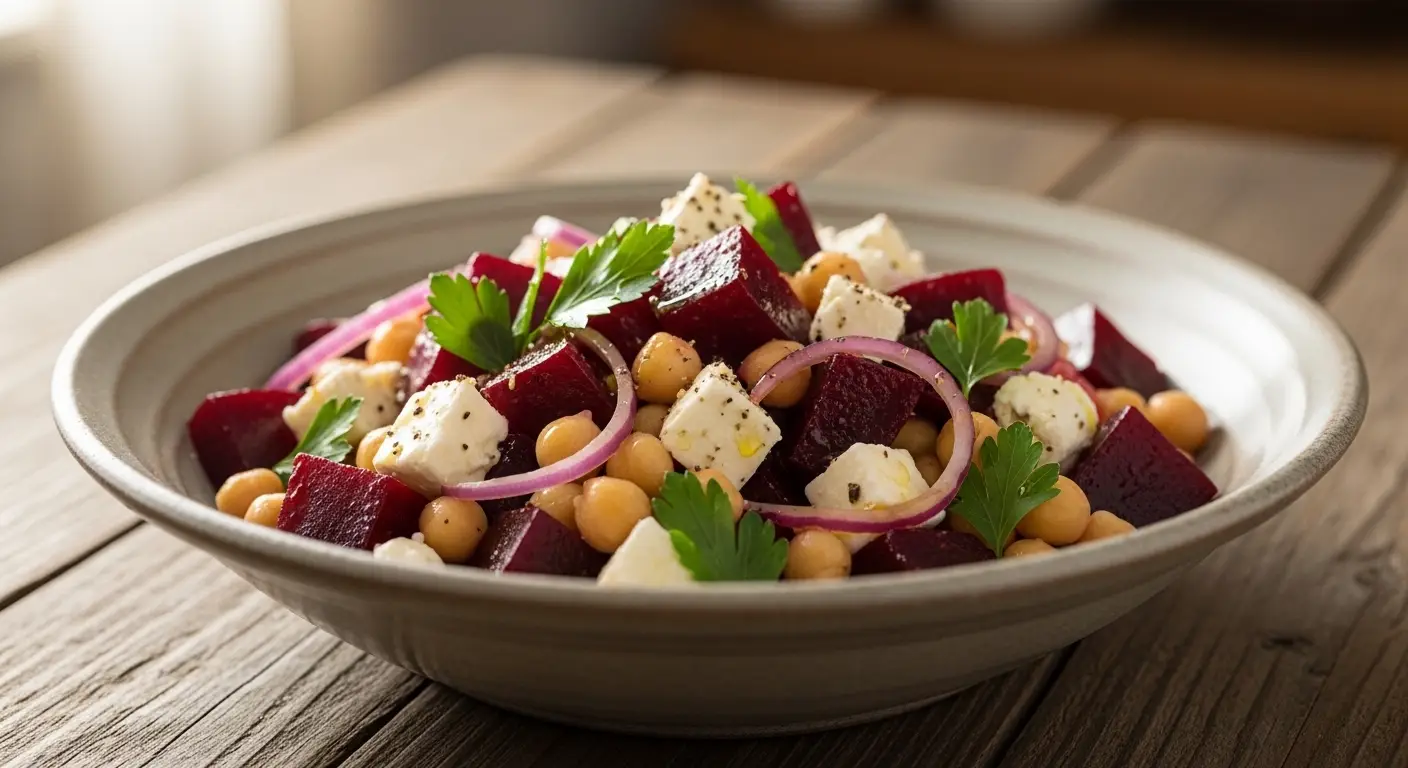 Fresh Chickpea Beet and Feta Salad