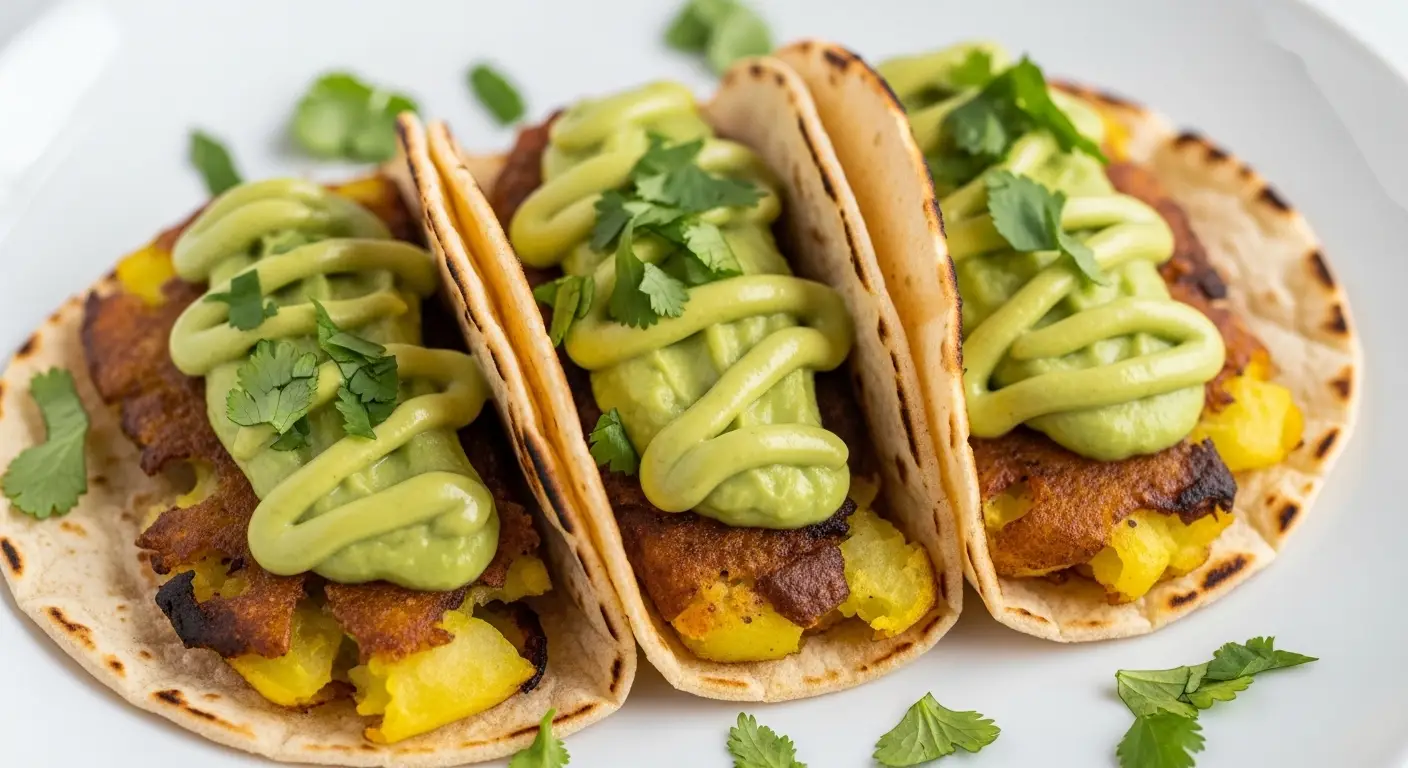 10 Minute Smashed Potato Tacos with Zesty Avocado Crema