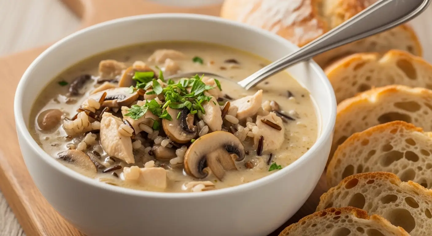 Creamy Mushroom Chicken and Wild Rice Soup