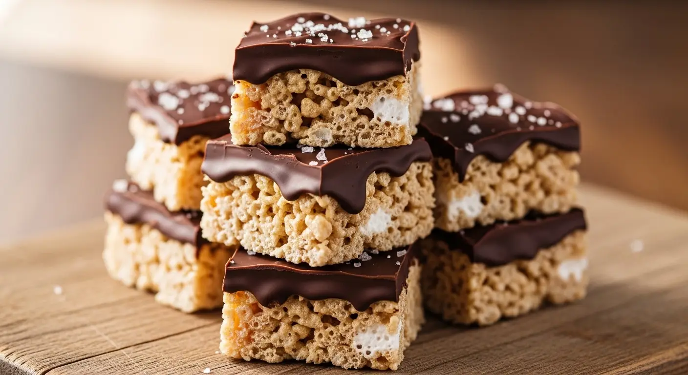 Homemade Healthy Rice Krispie Treats with Dark Chocolate and Sea Salt