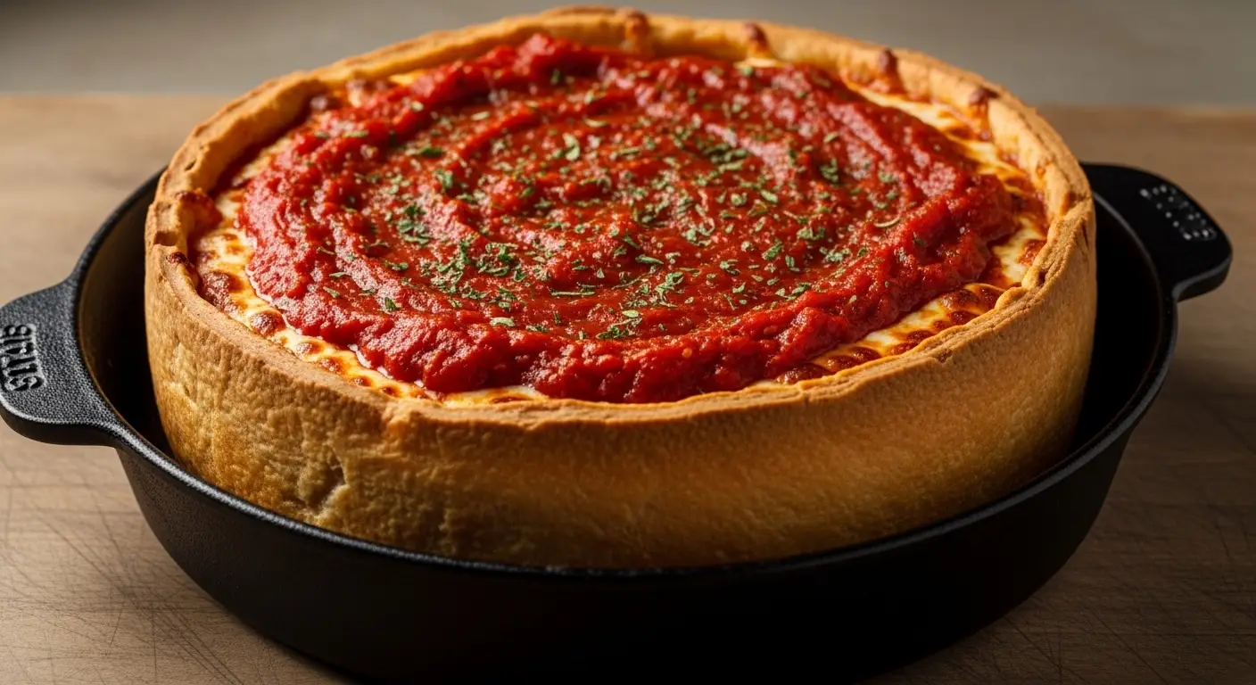 Best Ever Homemade Deep Dish Pizza with a Crispy Edge
