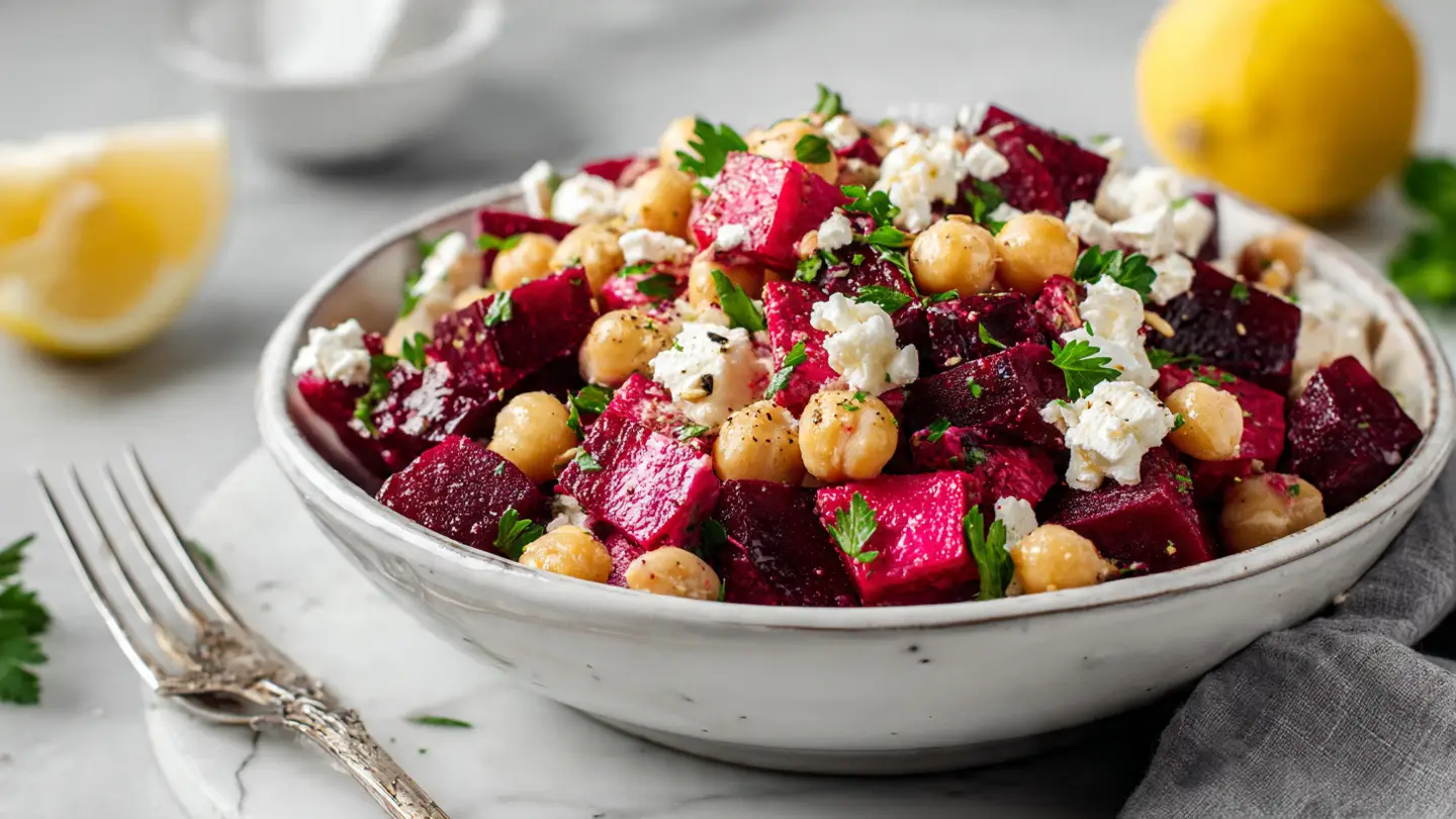 Fresh Chickpea Beet and Feta Salad