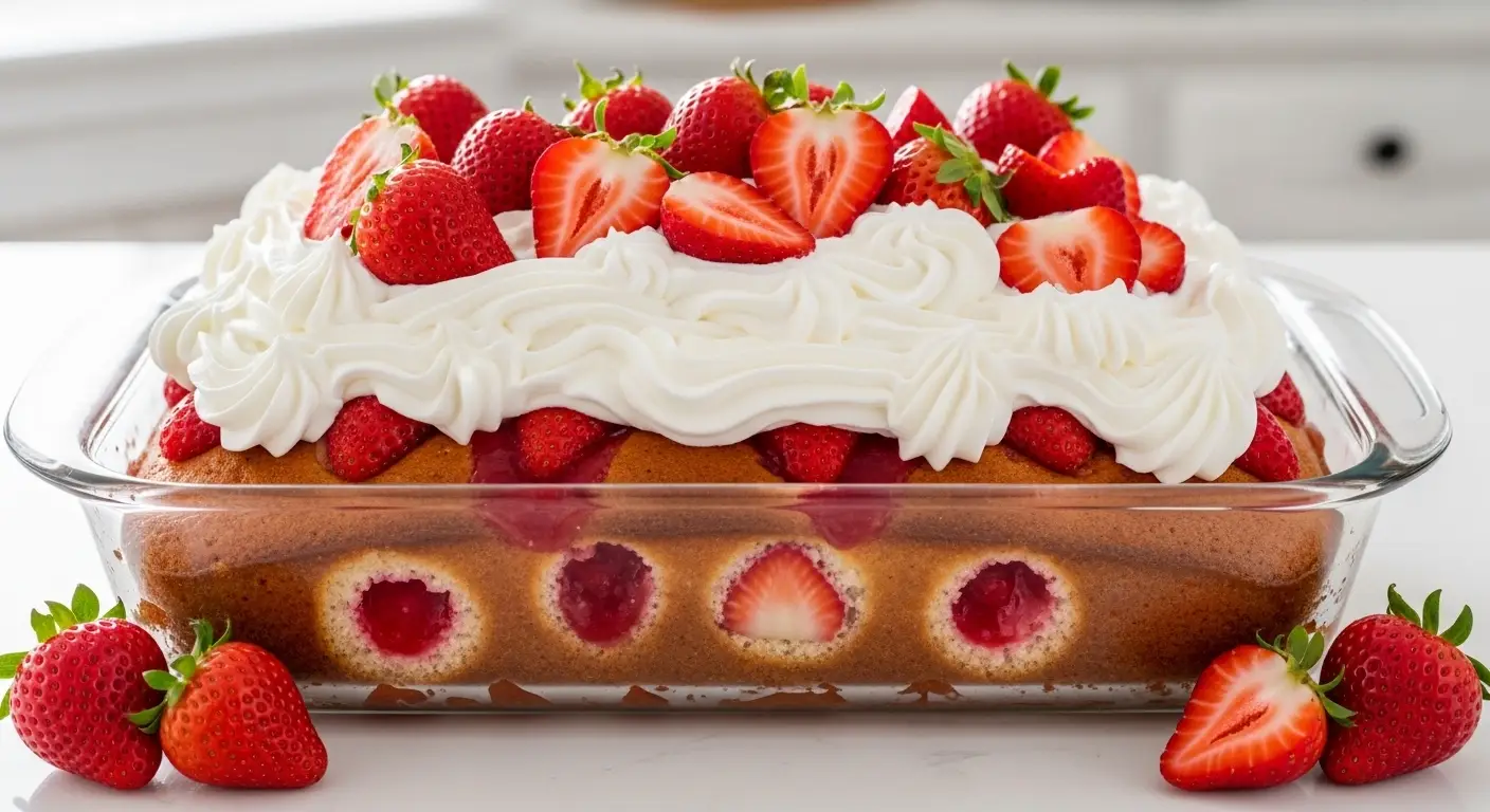 Easy Strawberry Poke Cake with Whipped Topping