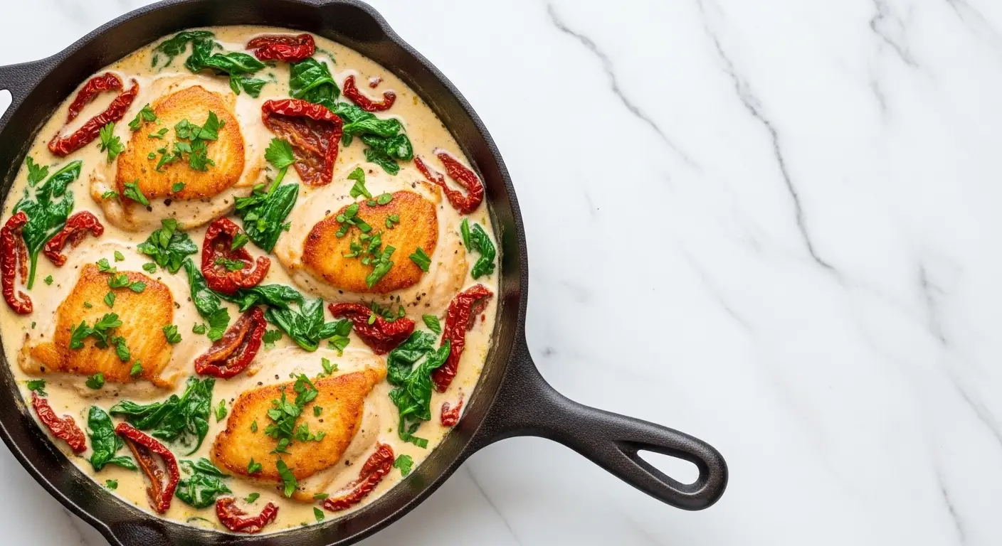 Best Ever Creamy Tuscan Chicken Skillet with Sun Dried Tomatoes