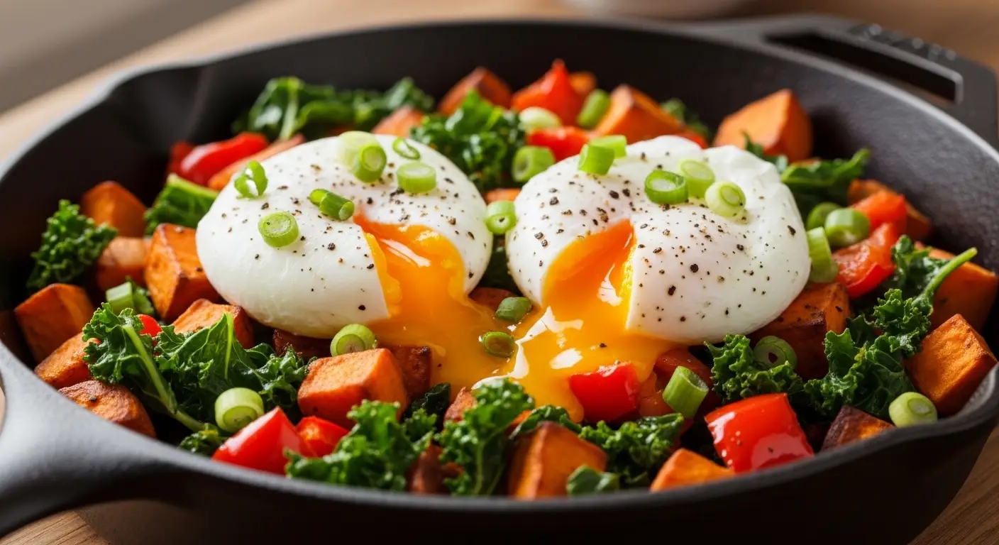 Hearty Sweet Potato Breakfast Hash with Poached Eggs