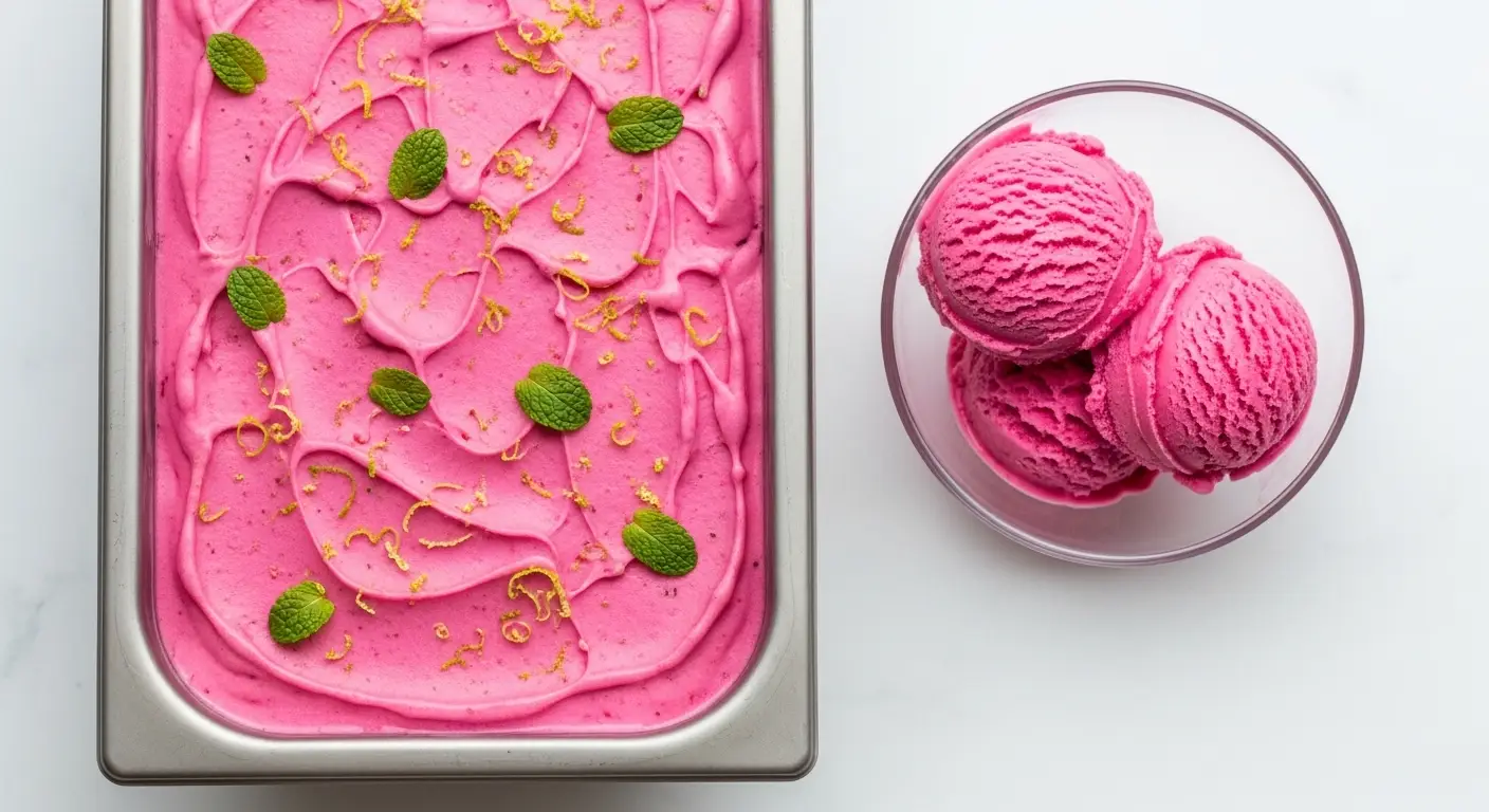 Cool Pink Mojito Ice Cream with Lime and Mint