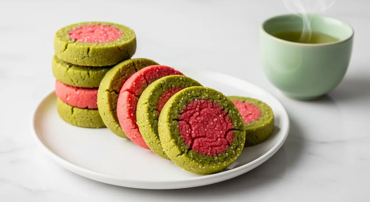 Strawberry Matcha Shortbread Cookies
