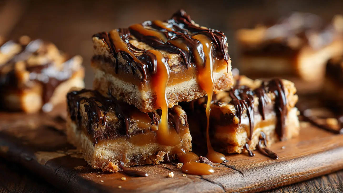Caramel Cookie Bars with a Chocolate Drizzle