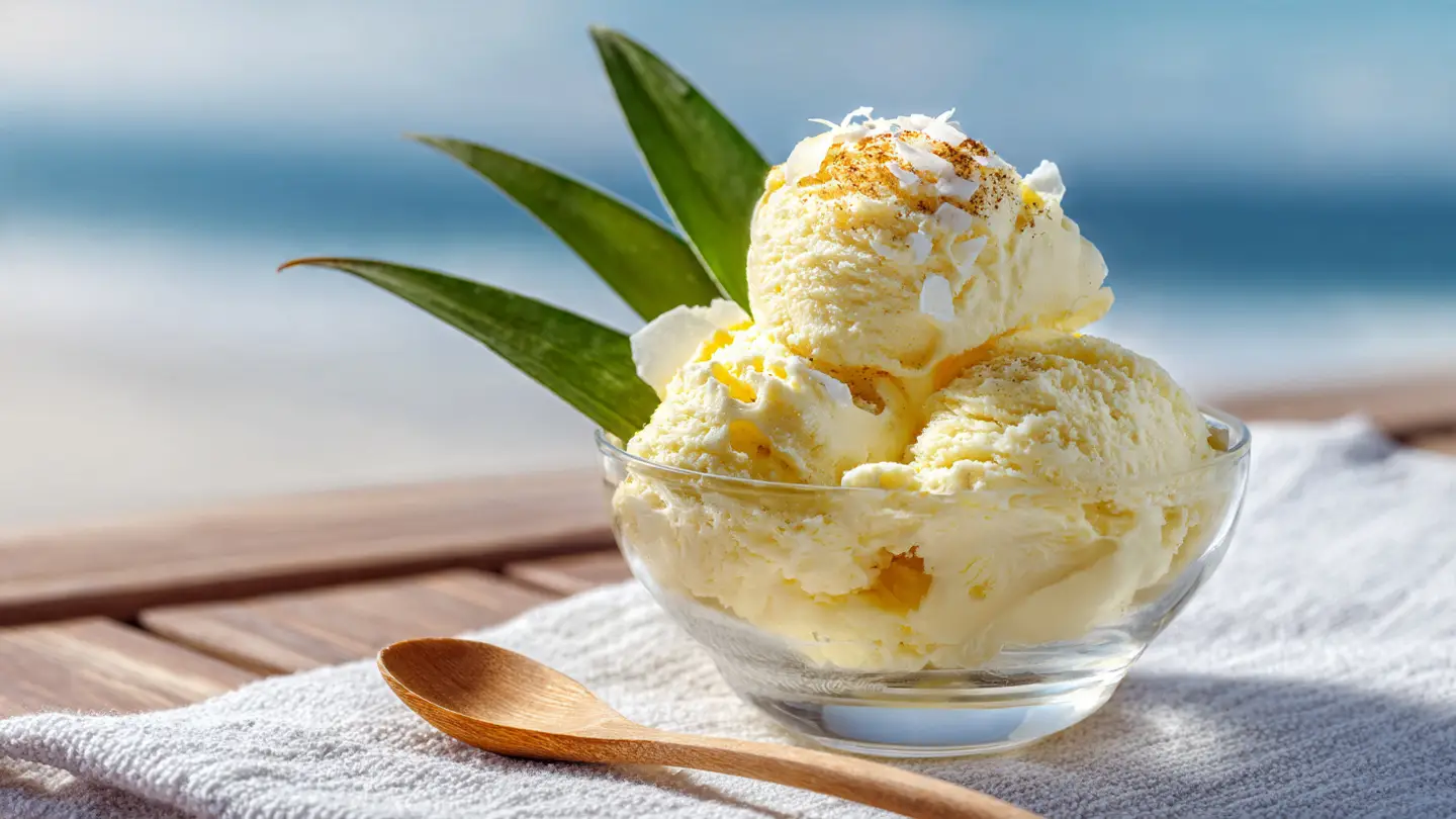 Tropical Painkiller Ice Cream with Pineapple and Rum