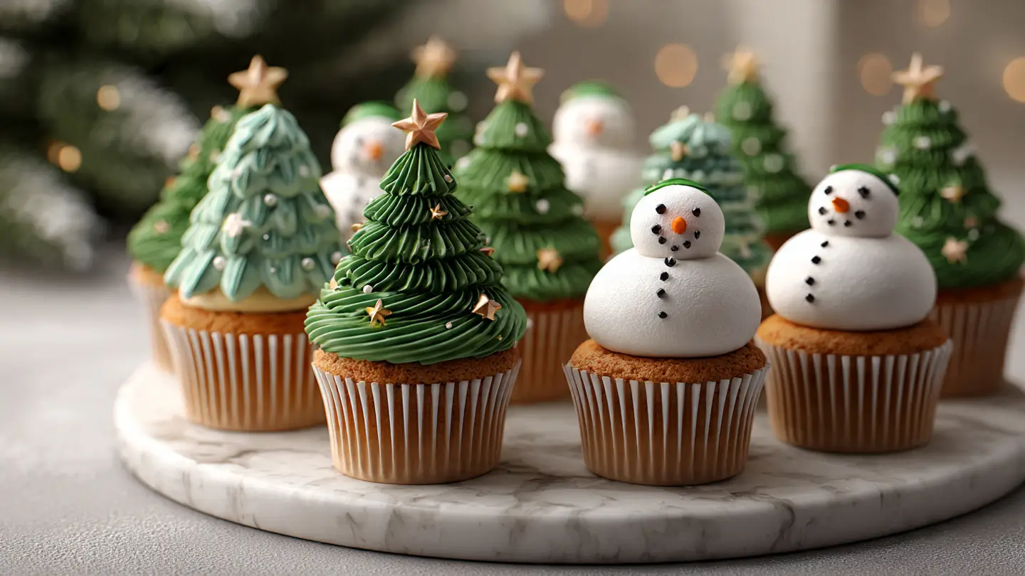 Festive Christmas Cupcakes with Holiday Decorations