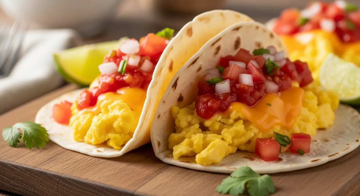 5 Minute Breakfast Tacos with Scrambled Eggs and Salsa