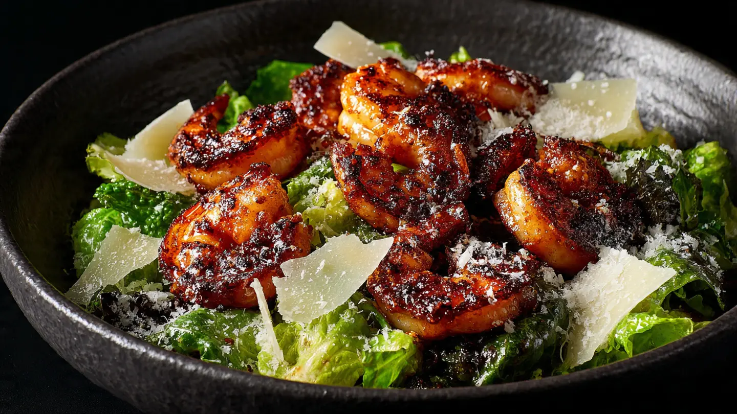 Hot Honey Blackened Shrimp Caesar Salad