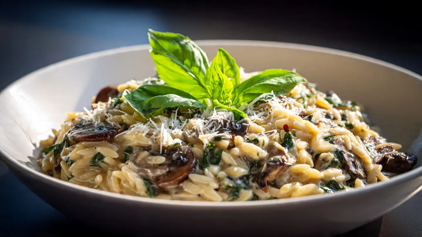 Creamy Basil Mushroom Orzo