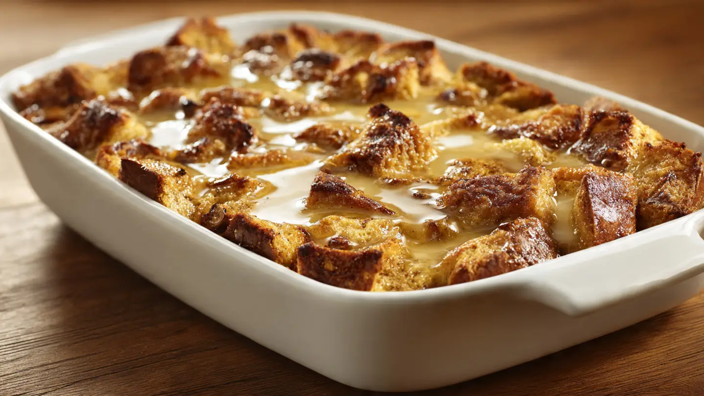 Classic Warm Bread Pudding with Vanilla Sauce