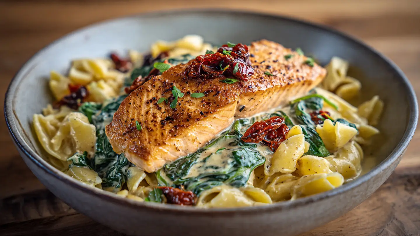 Healthy Creamy Tuscan Salmon Pasta